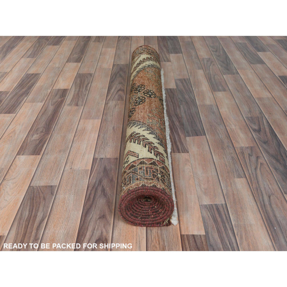 Mocha Brown Vintage Persian Heriz Hand Knotted Pure Wool Runner Rug, 4'0"x10'0"