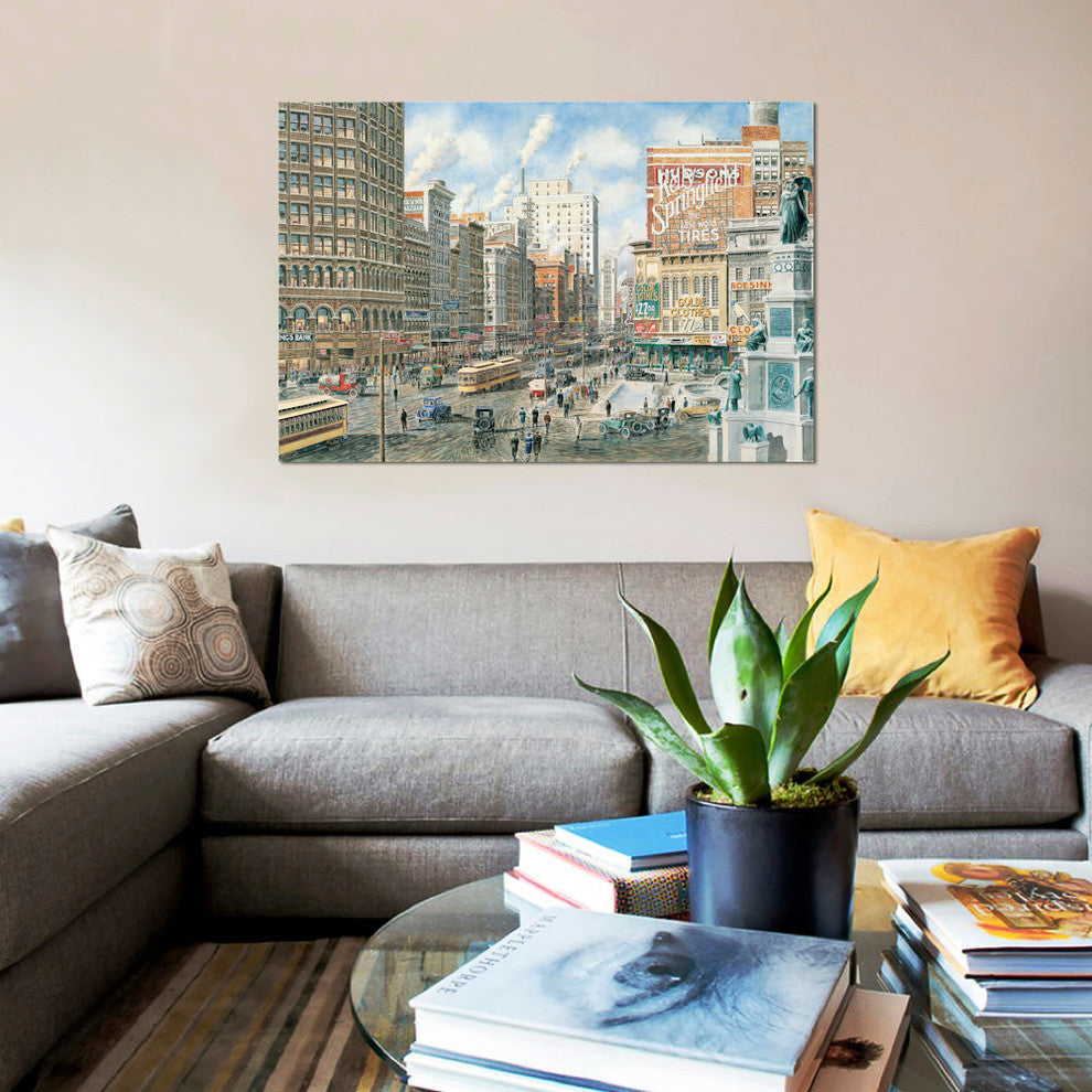 "Detroit Looking North on Woodward" by Stanton Manolakas, Canvas Print, 26x18"