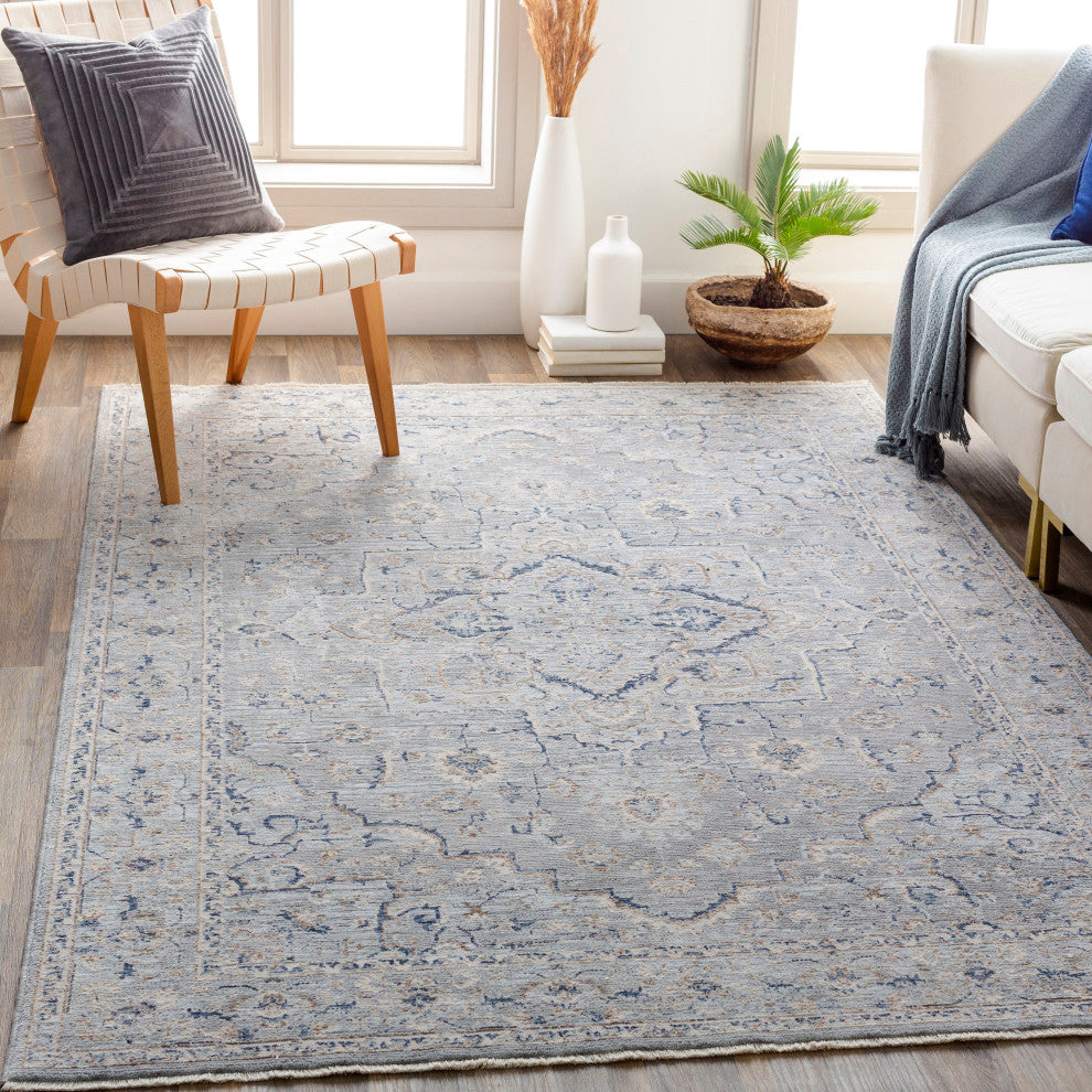 Surya Palazzo PZL-2300 3'3"x10' Rug, Taupe/Denim/Navy/Cream/White/Blush