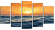 "Blue Waves Dancing At Yellow Sunset" Beach Canvas Wall Art, 5 Panels, 60"x32"