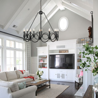 12 Light Wagon Wheel Candle Style Chandelier, Classic Black