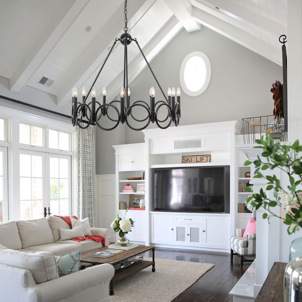 12 Light Wagon Wheel Candle Style Chandelier, Classic Black