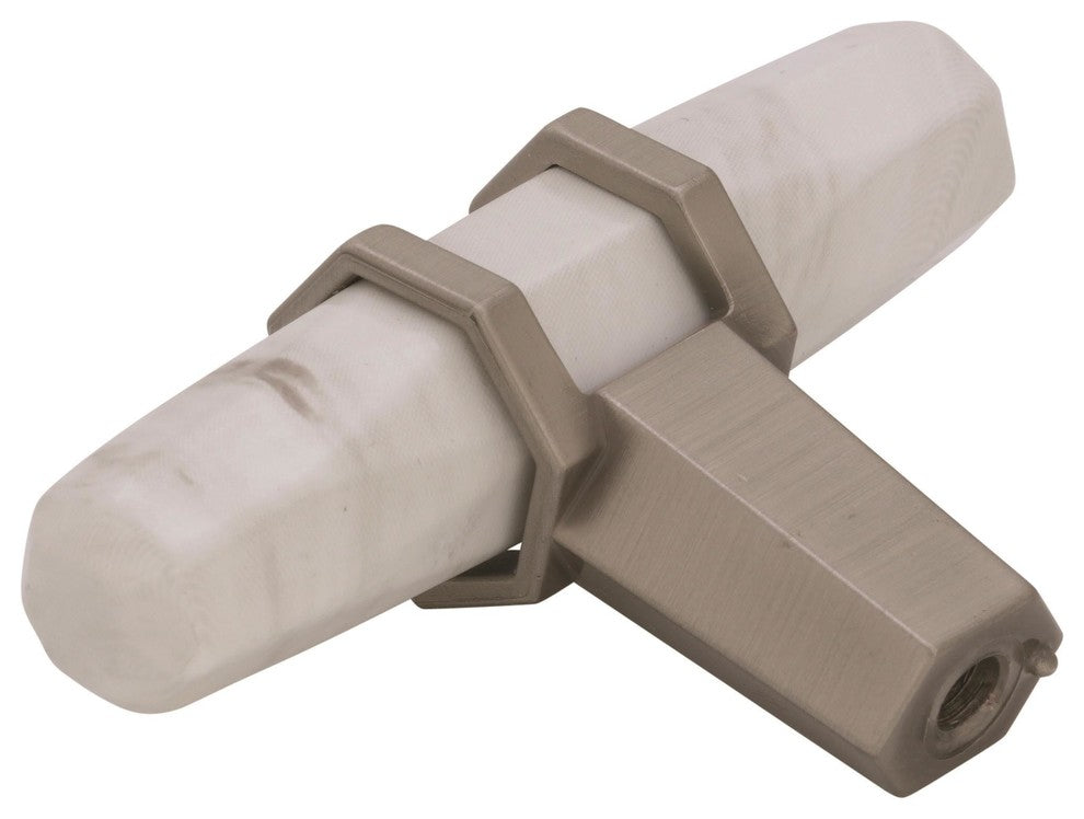 Carrione 2-1/2" Length Cabinet Knob, Marble White/Satin Nickelï¿½