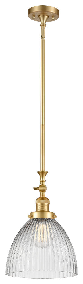 Seneca Falls Mini Pendant, Satin Gold, Clear Halophane