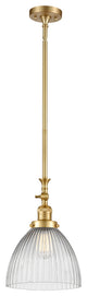 Seneca Falls Mini Pendant, Satin Gold, Clear Halophane