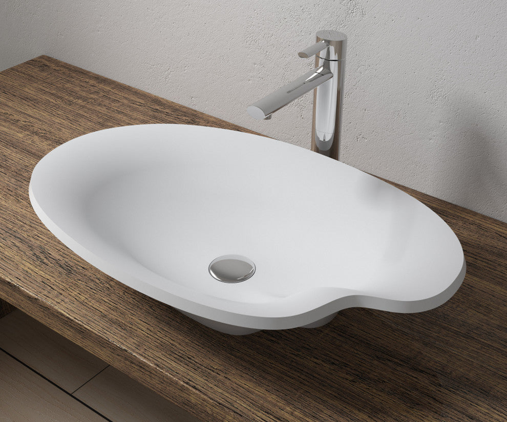 Polystone Pond Vessel Bathroom Sink, Matte White, No Faucet