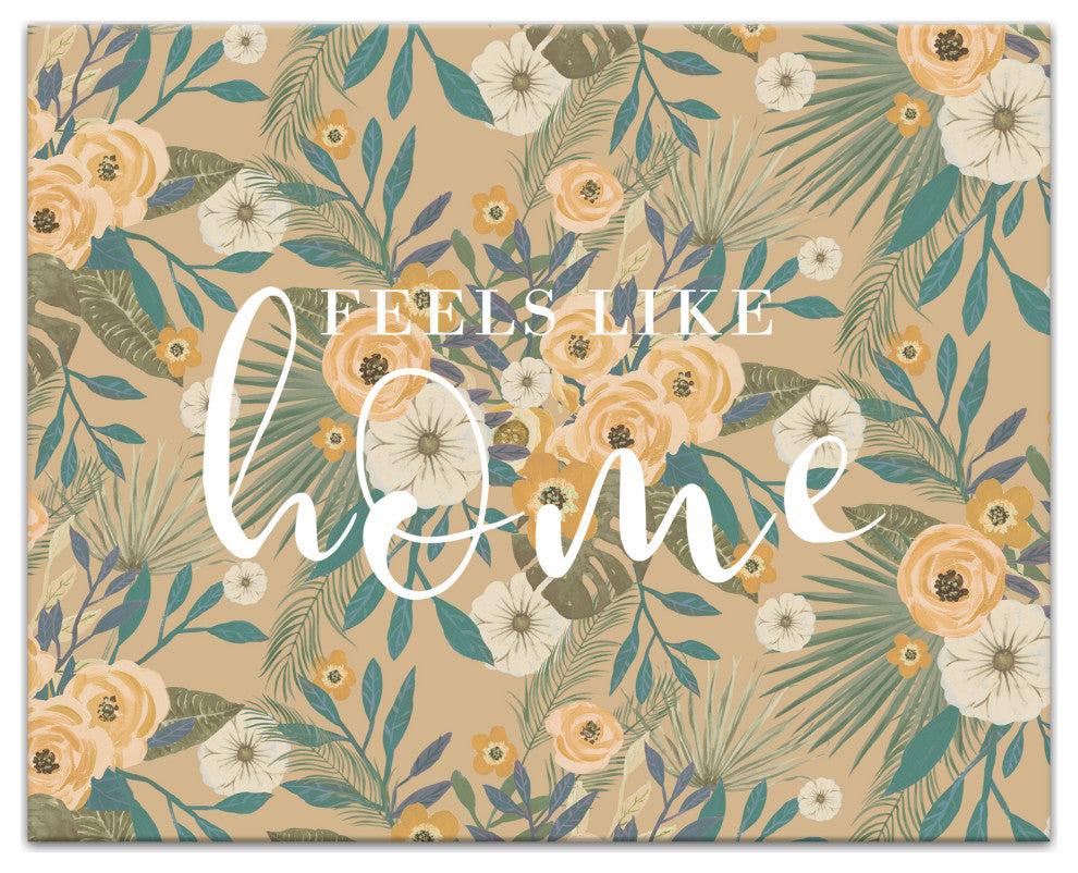 Feels Like Home Beige Tropical Floral 20x16 Canvas Wall Art