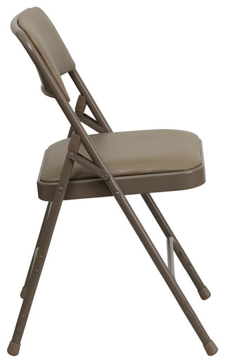 2 Pack HERCULES Curved Triple Braced & Double Hinged Folding Chairs, Beige Vinyl/Beige Frame