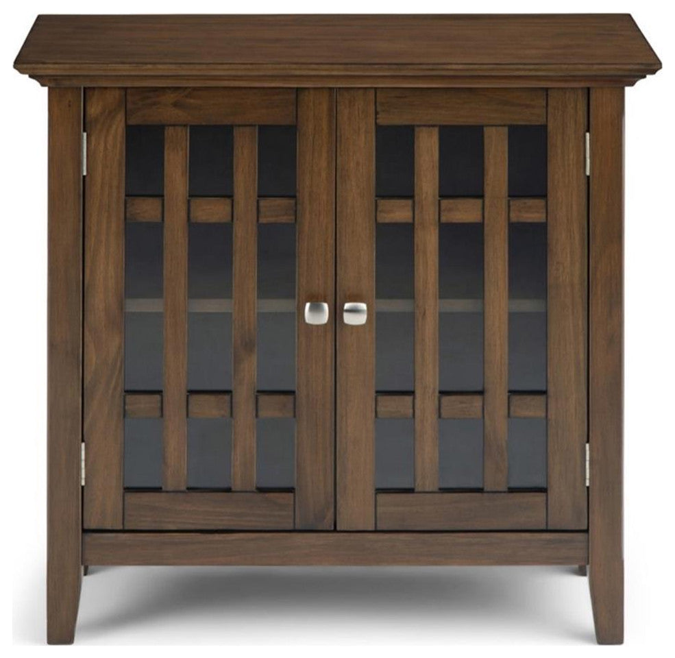 Solid Wood 32" Wide Low Storage Media Cabinet In Rustic Natural Aged Brown