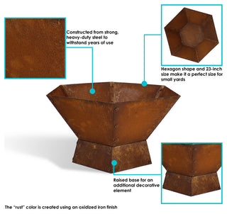 Sunnydaze 23" Fire Pit Steel With Oxidized Rustic Finish and Hexagon Shape