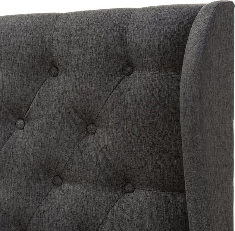 Cadence Modern Dark Gray Fabric Button-Tufted King Size Winged Headboard