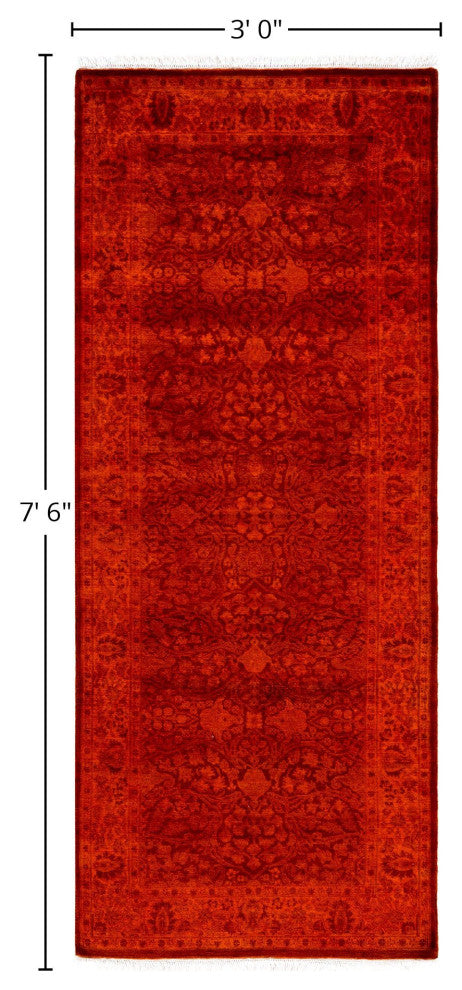 Overdyed One-of-a-Kind Hand-Knotted Area Rug Orange, 3' 0" x 7' 6"
