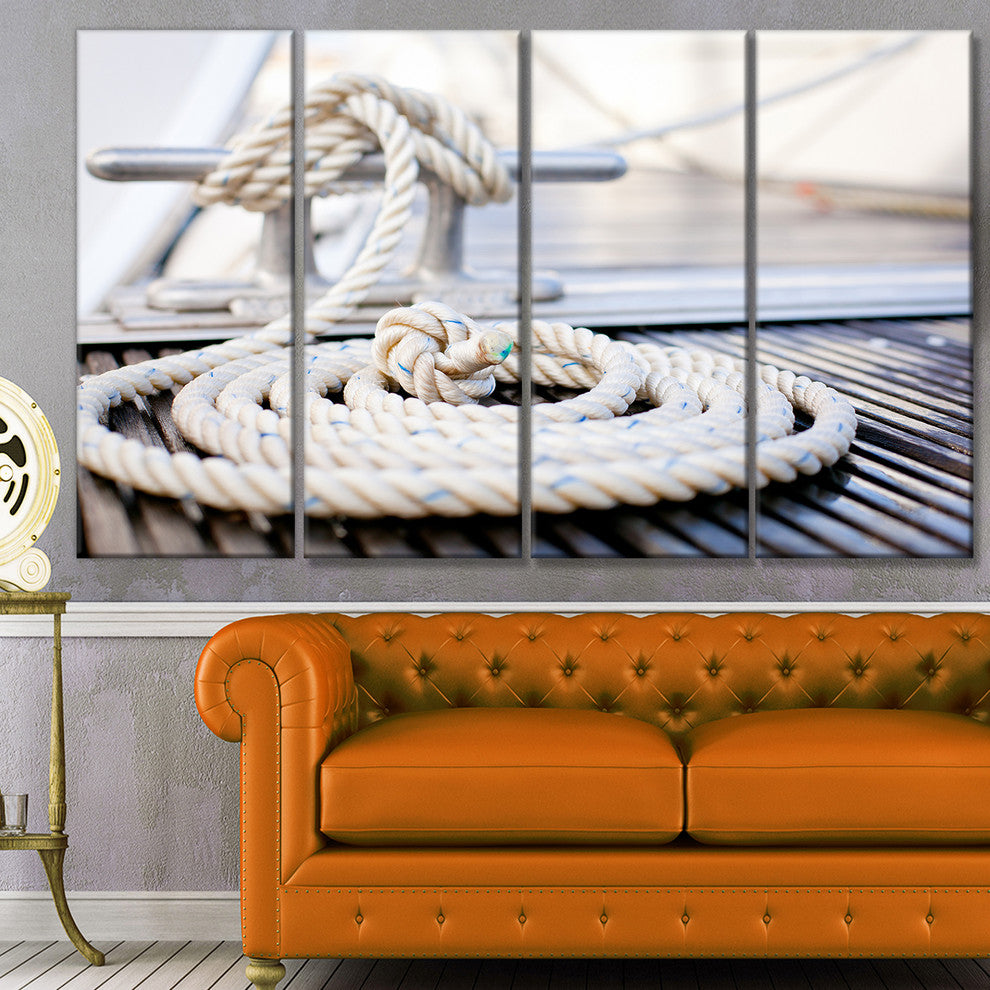White Nautical Mooring Rope, Modern Landscape Canvas Art, 48"x28", 4 Panels