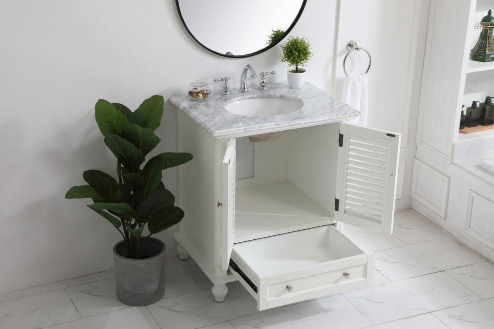 Home Living Single Bathroom Vanity, Antique White, 30"