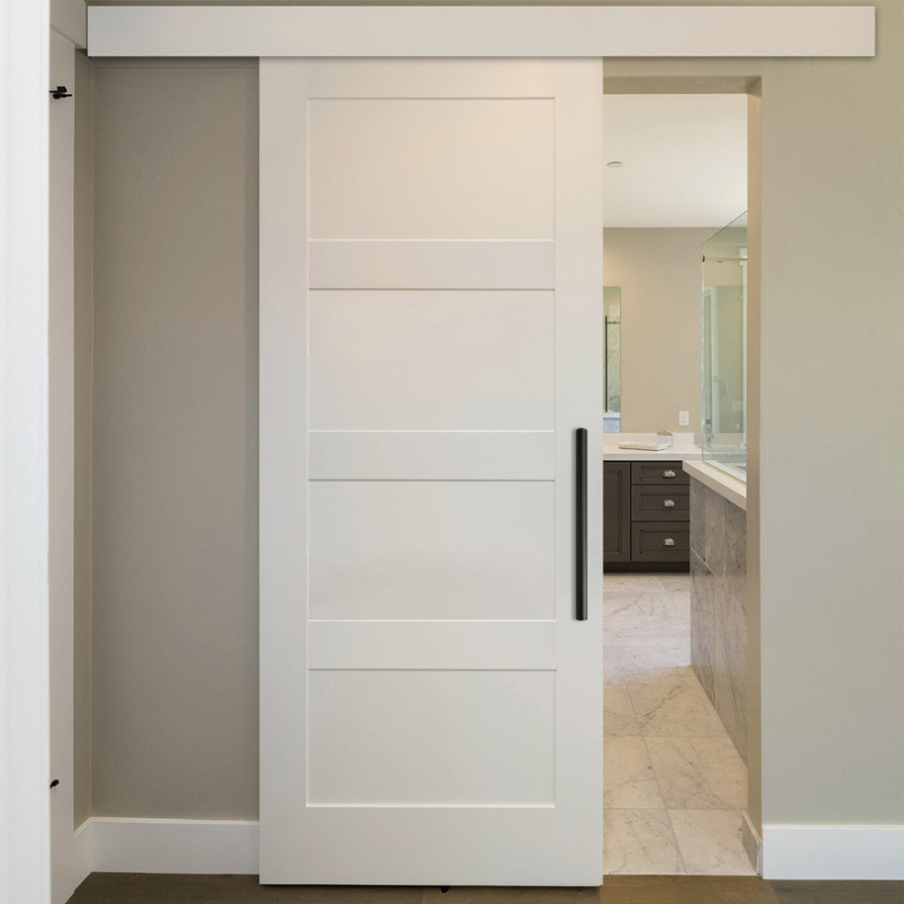 Shaker Wood Sliding Barn Door with 10 different panel designs, Primed White, 30"x84"