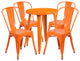 24'' Round Orange Metal Indoor-Outdoor Table Set With 4 Cafe Chairs