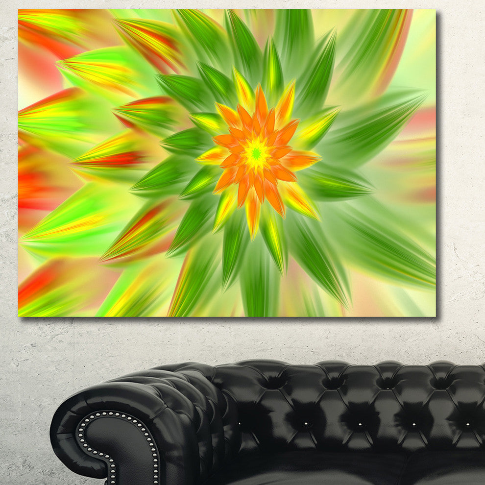 Dancing Green Fractal Flower, Floral Canvas Art Print, 40"x30"