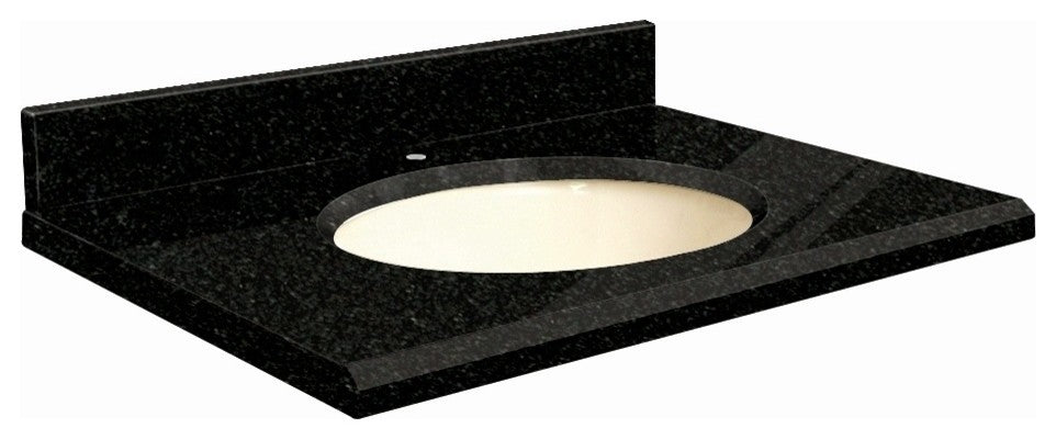 Granite 25"x19" Vanity Top, Single Faucet Hole, Absolute Black, Biscuit Bowl