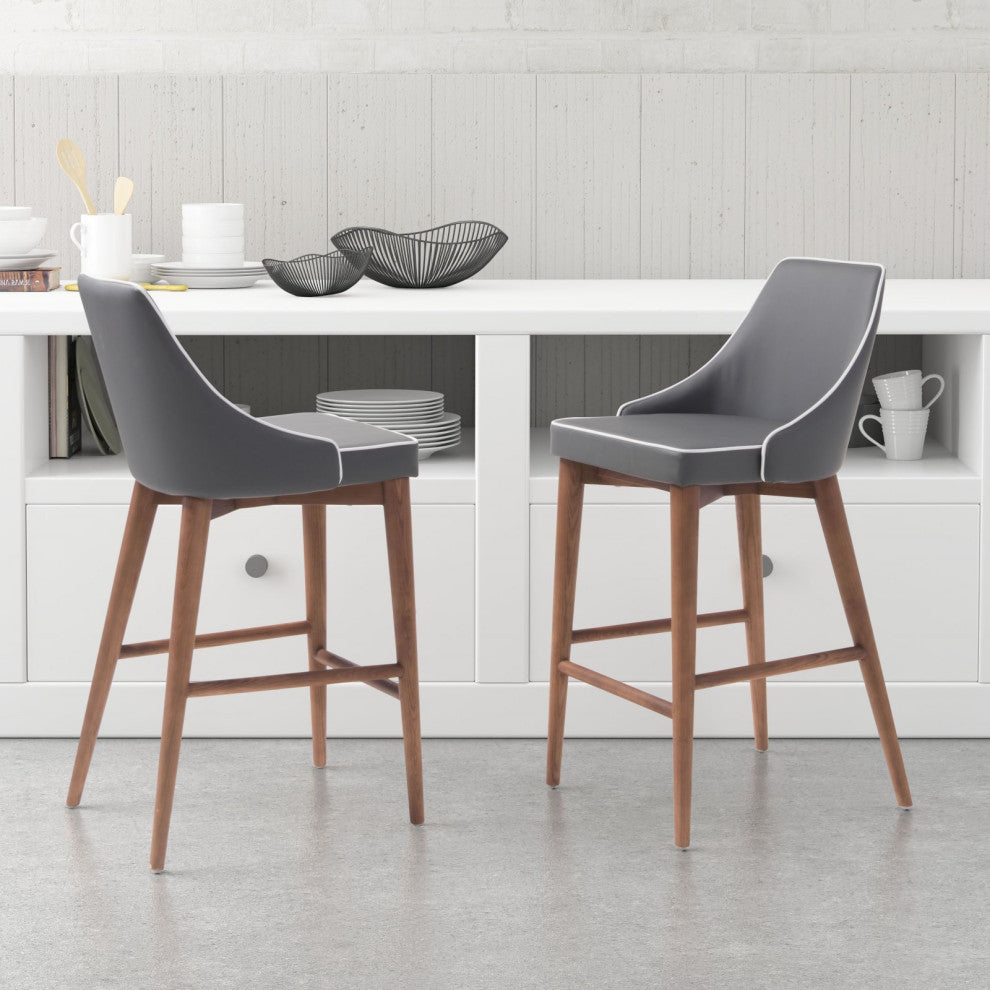 Counter Stool Chair, Fabric, Wood, Gray, Brown, Bar Kitchen Cafe Bistro