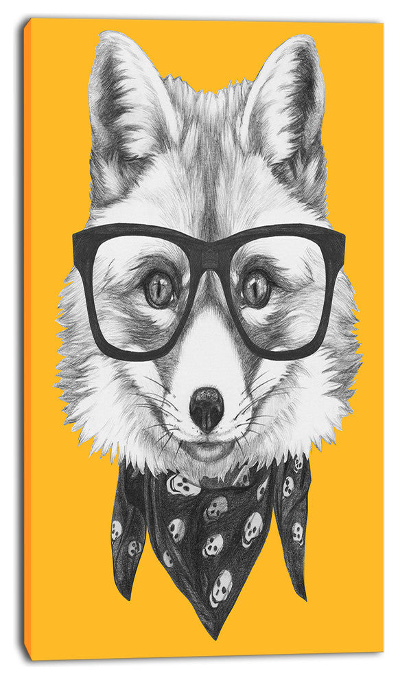 Funny Fox with Formal Glasses, Contemporary Animal Art Canvas, 16"x32"