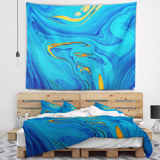Light Blue Abstract Acrylic Paint Mix Abstract Wall Tapestry, 80"x68"