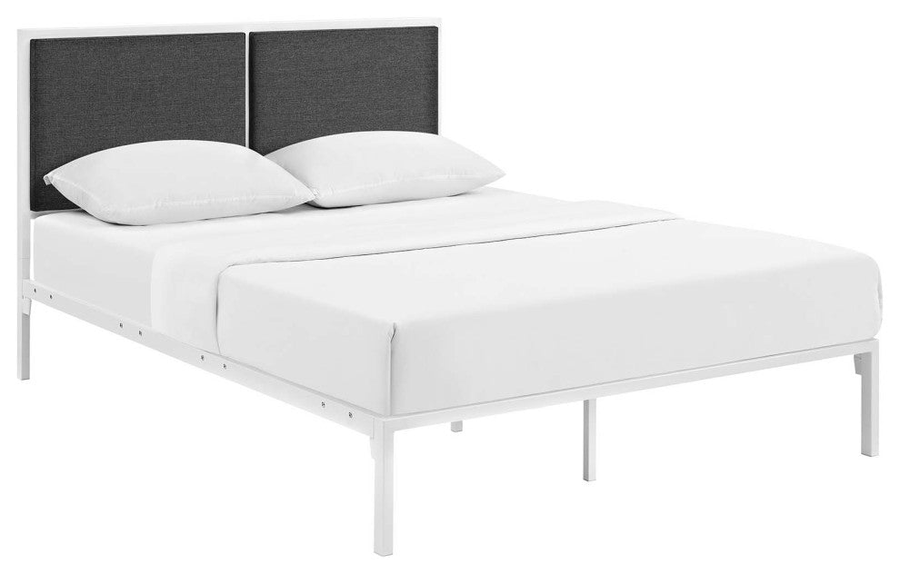 White Gray Della King Fabric Bed