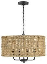 20" 4-Light Bohemian Coastal Drum Chandelier with Seagrass Hand Woven Shade