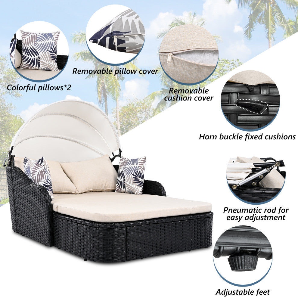 TATEUS 79.9" Outdoor Sunbed , Beige+black
