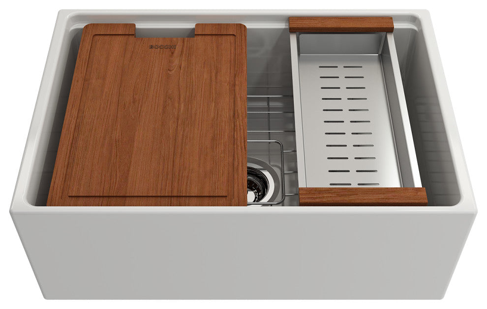 BOCCHI 1628-001-0120 Contempo Apron Front Fireclay 27" Single Kitchen Sink Whit