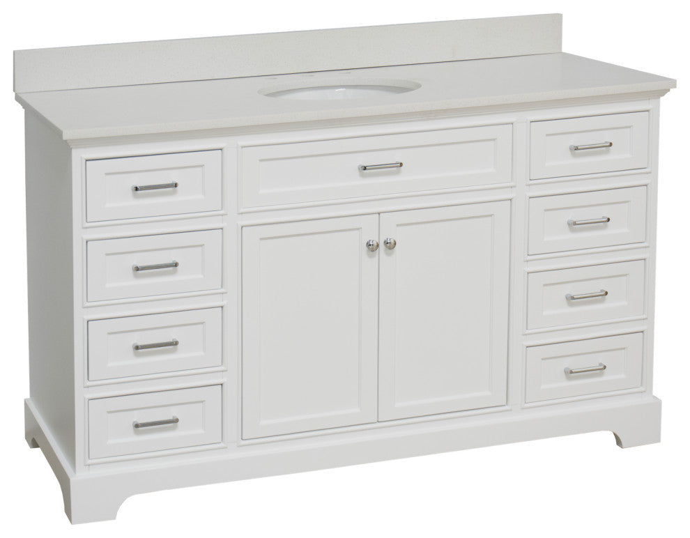 Aria 60" Bathroom Vanity, White, Quartz, Single Vanity