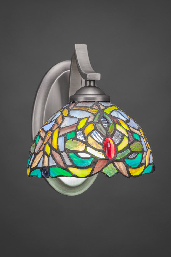 Zilo Wall Sconce, Graphite, 7" Kaleidoscope Tiffany Glass