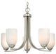 Satin Nickel Chandelier with White Dome Glass Shades and Five Lights