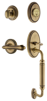 Classic Plate C Grip Entry Set Fleur Lever, Antique Brass, 2-3/4", Right