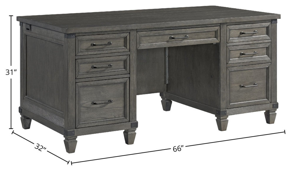 Foundry 66" Wide Executive Desk, Brushed Pewter