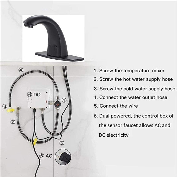 Automatic Touchless Sensor Bathroom Sink Faucets, Matte Black