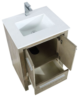 Lafarre 24" Rustic Acacia White Quartz Top, White Sink, and Monte Chrome Faucet