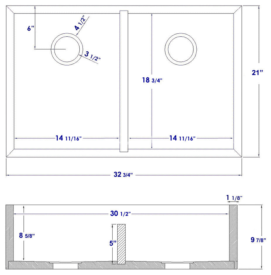 33" Double Bowl Bamboo Kitchen Farm Sink