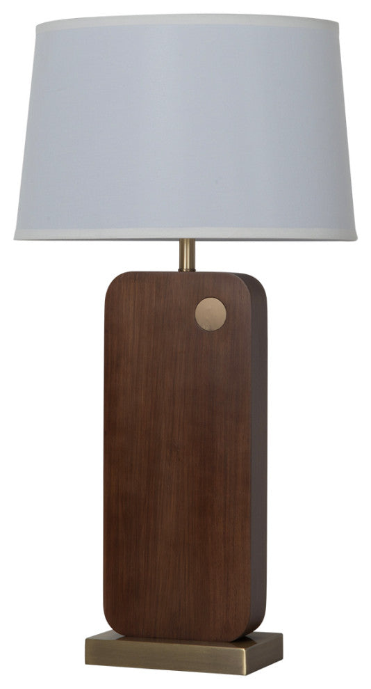 Laurel Table Lamp - Ebony Wood Finish, Weathered Brass, White Linen Shade, Dark Walnut
