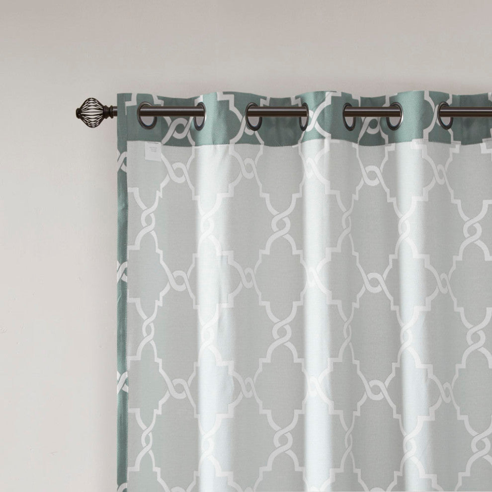 Madison Park Saratoga Fretwork Print Grommet Top Window Curtain Panel, Seafoam