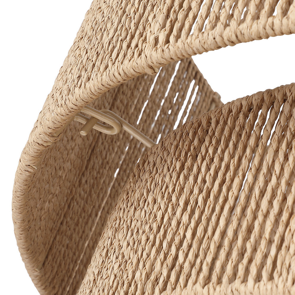 22"W 4-Light Rattan Tiered Drum Chandelier Light with Black Canopy, Natural