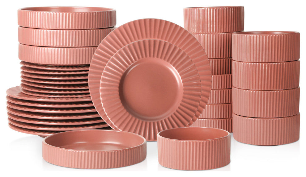 Christian Siriano Lusso Stoneware 32 Piece Dinnerware Set, Redwood