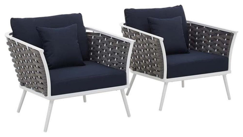Stance Armchair Outdoor Patio Aluminum Set of 2, White Navy