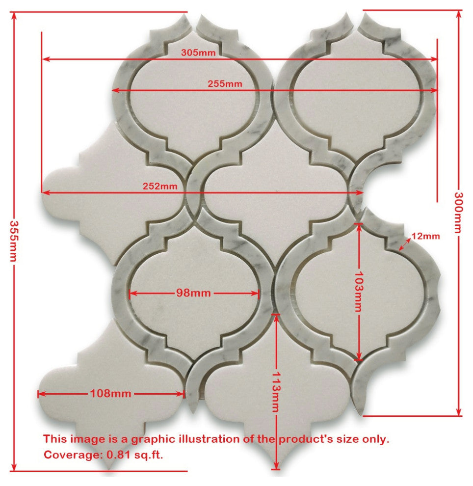Thassos White Marble Arabesque Baroque Lantern Waterjet Tile Polished, 1 sheet
