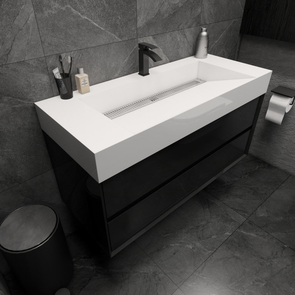 MAX 48" Floating Bath Vanity With Acrylic Sink, Gloss Black