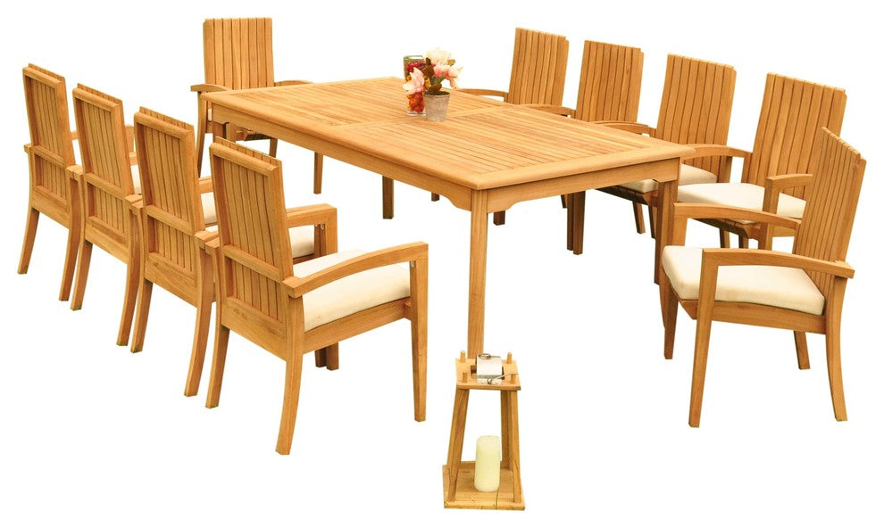 11-Piece Outdoor Teak Dining Set: 83" Rectangle Table, 10 Goa Stacking Chairs