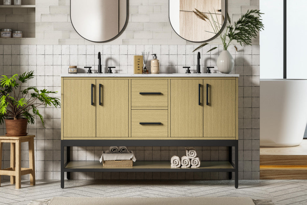 Home Living 54" Double Bathroom Vanity, Honey Brown