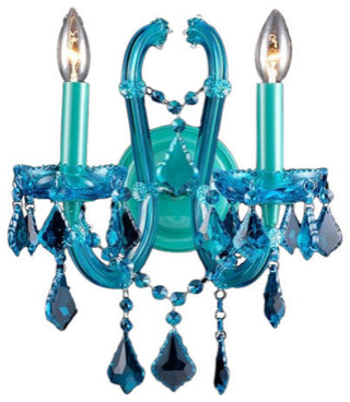 Avenue Lighting Onyx Lane. 2-Light Crystal Wall Sconce, Blue/Aqua Blue