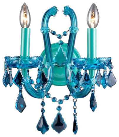 Avenue Lighting Onyx Lane. 2-Light Crystal Wall Sconce, Blue/Aqua Blue