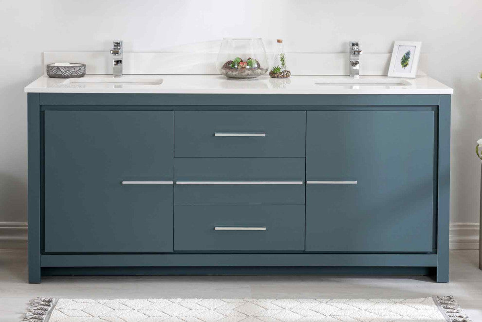 Mila Collection 72" Bathroom Vanity With Sink, Mirror, Countertop, Alasca Blue
