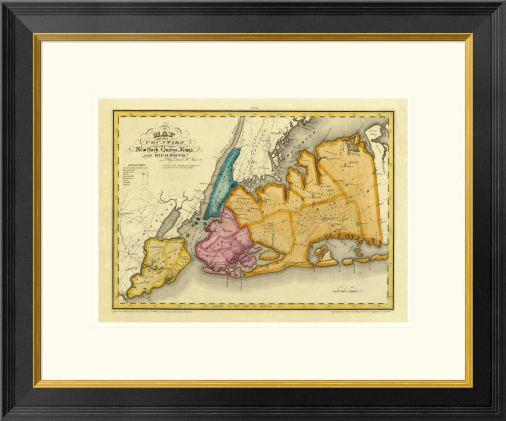 "New York, Queens, Kings, Richmond counties, 1829"  by David H. Burr, 26x22"